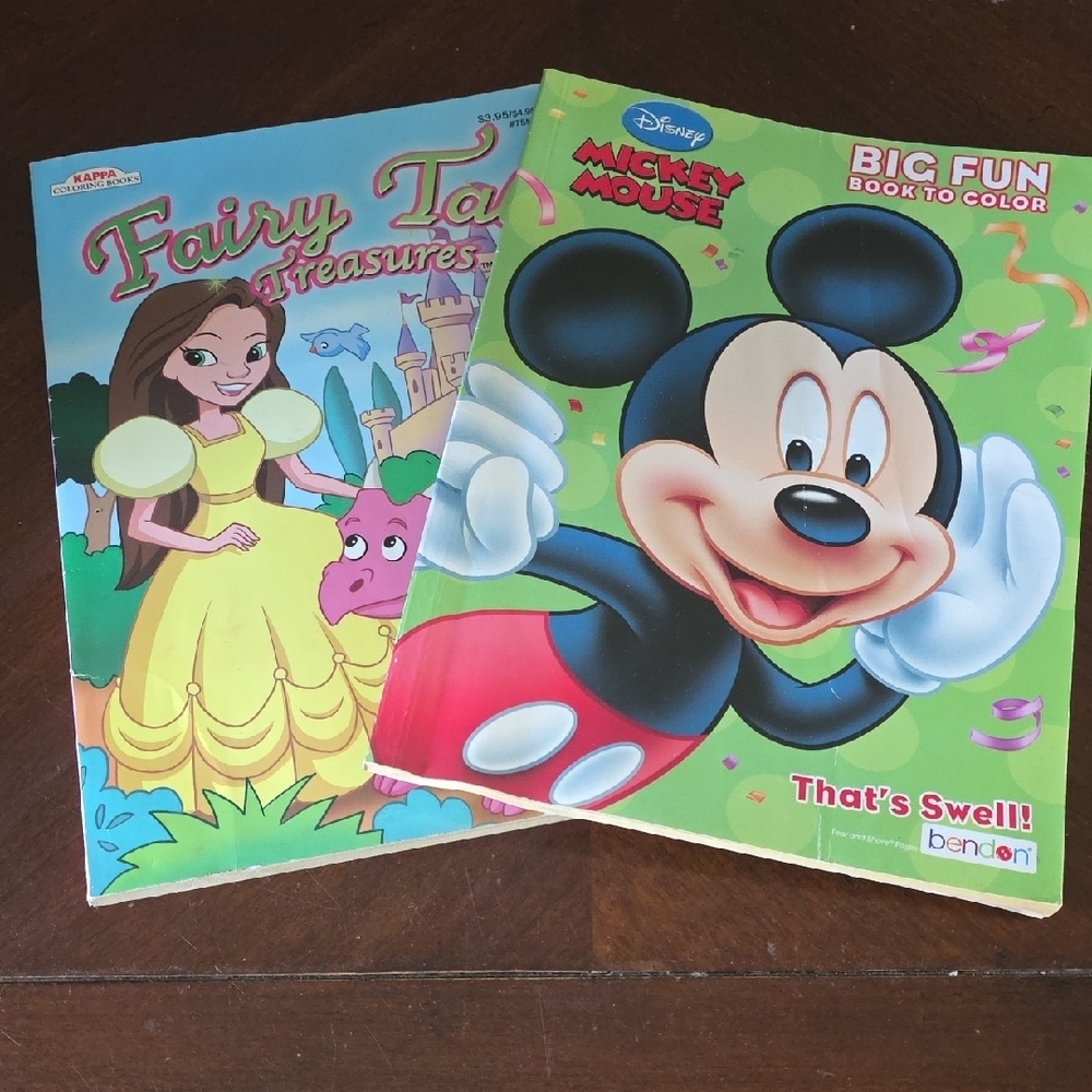 (J40) Disney Mickey Mouse Big Fun, Fairy Tale Coloring Books